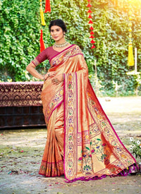 Orange Color Silk Blended Woven Designer Ethnic Partywear Saree