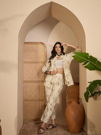 Beige Color Khadi Silk Fabric Designer Embroidered Co-ord Set 4149
