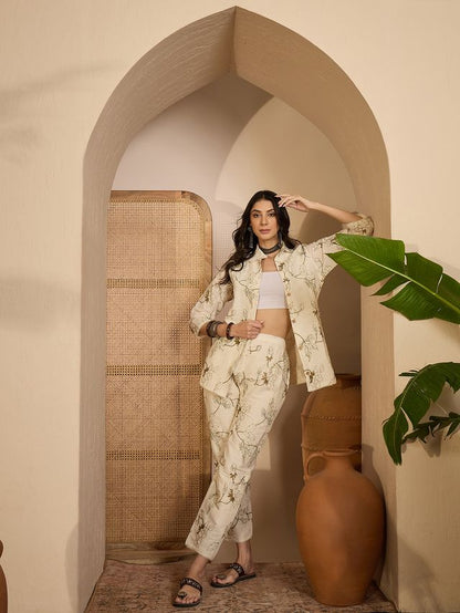 Beige Color Khadi Silk Fabric Designer Embroidered Co-ord Set 4149