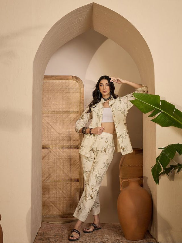 Beige Color Khadi Silk Fabric Designer Embroidered Co-ord Set 4149