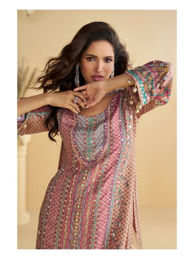 Pink Heavy Crepe Digital Print Full Stitched Palazzo Suits