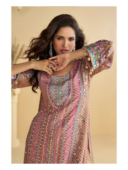 Pink Heavy Crepe Digital Print Full Stitched Palazzo Suits