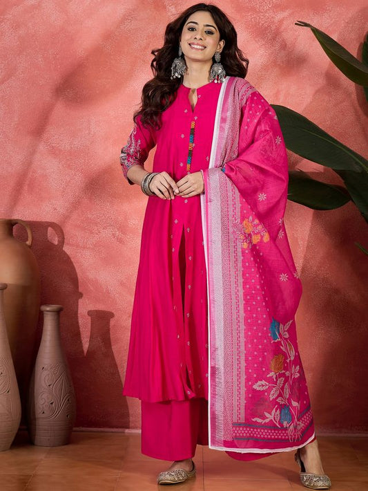 Pink Color Chanderi Silk Fabric Beautiful Graceful Readymade Palazzo Dress