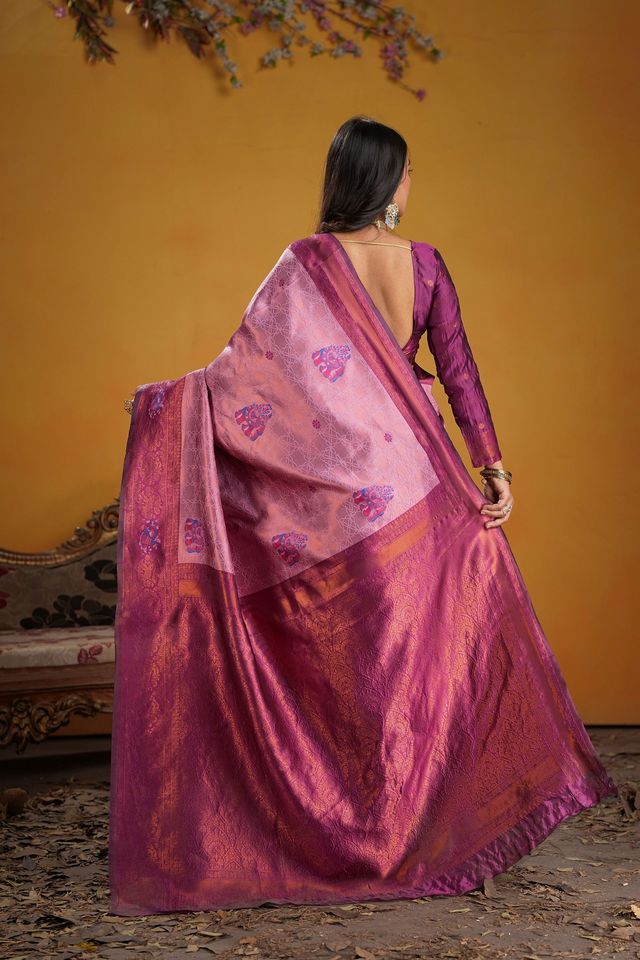 Wine Color Beautiful Art Silk Fabric Woven Jacquard Designer Saree