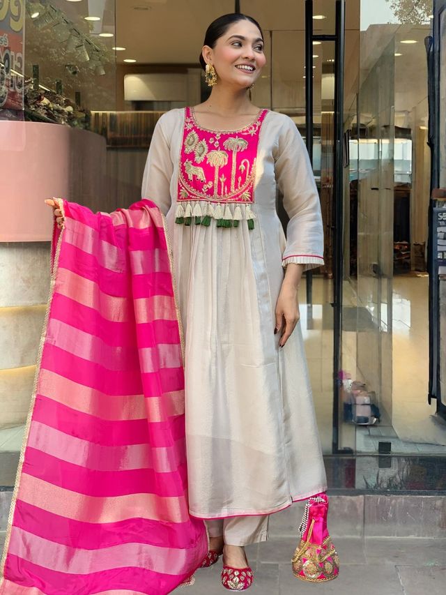 Pink Color Beautiful Silk Fabric Designer Ceremonial Readymade Suit