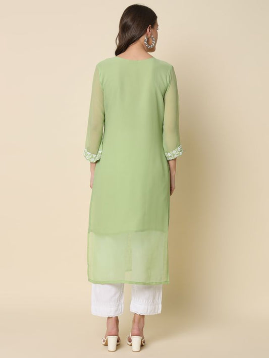 Pista Color Georgette Fabric Chikankari Work Formal Kurta For Girls