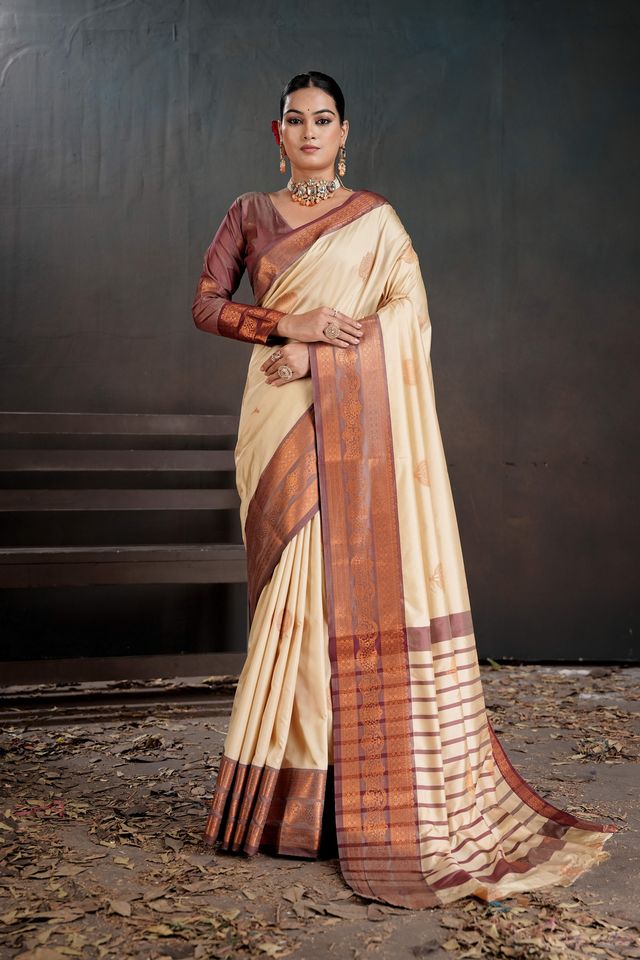Off White Color Beautiful Woven Jacquard Designer Art silk Saree