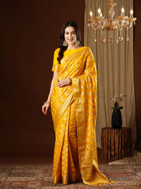 Yellow Color Beautiful Woven Ethnic Georgette Fabric Ceremonial Saree