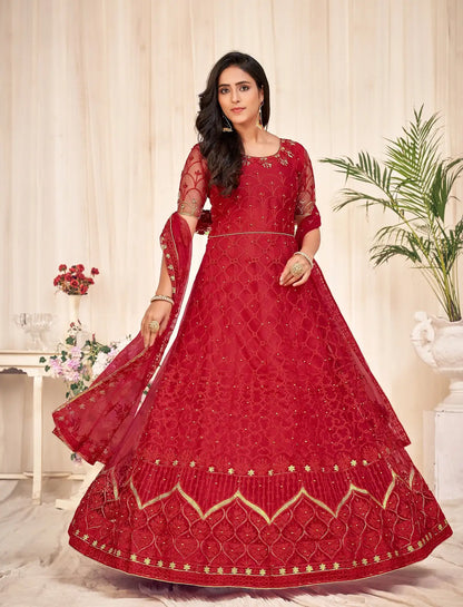 Elegant Embroidered Anarkali Suit with Designer Dupatta