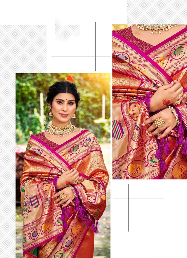 Orange Color Silk Blended Woven Designer Ethnic Partywear Saree