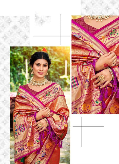 Orange Color Silk Blended Woven Designer Ethnic Partywear Saree