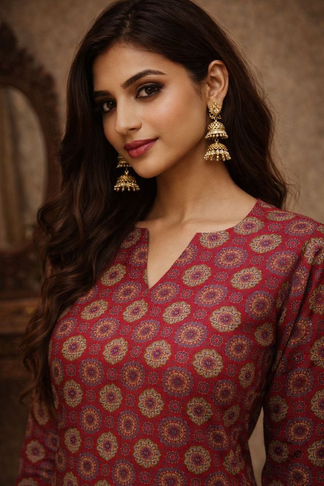 Maroon Color Muslin Fabric Formal Looks Kurta For Girls