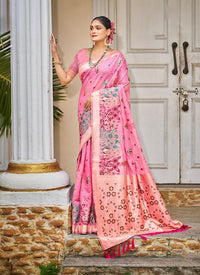 Pink Color Cotton Silk Fabric Woven Meenakari Designer Saree