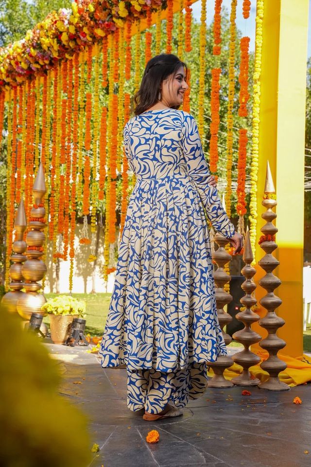Designer Partywear Anarkali Style Top With Bottom For Graceful Looks