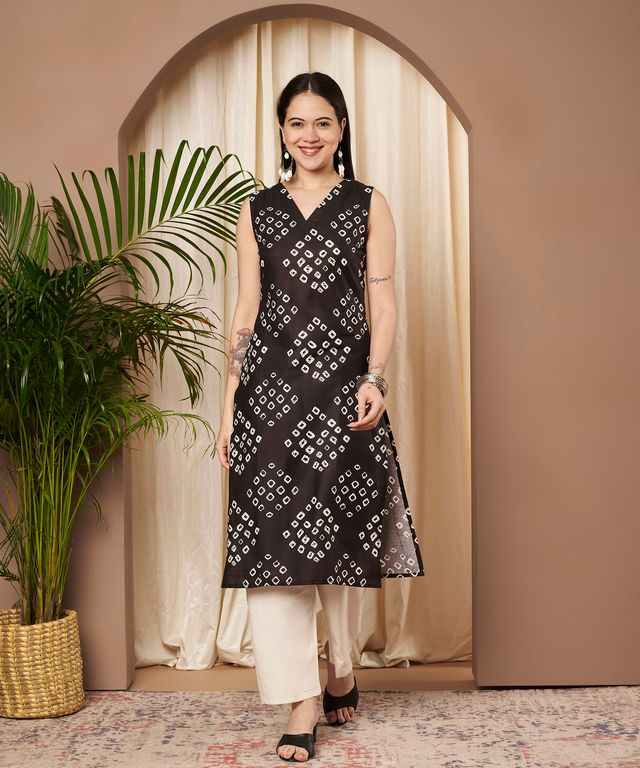 Black Color Cotton Fabric Designer Printed Stylish Formal Kurta