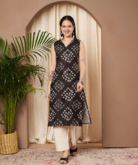 Black Color Cotton Fabric Designer Printed Stylish Formal Kurta