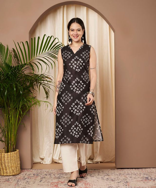 Black Color Cotton Fabric Designer Printed Stylish Formal Kurta