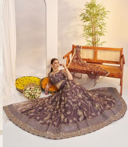 Light Onion Heavy Embroidery Net Semi Stitch A Line Lehenga With Blouse