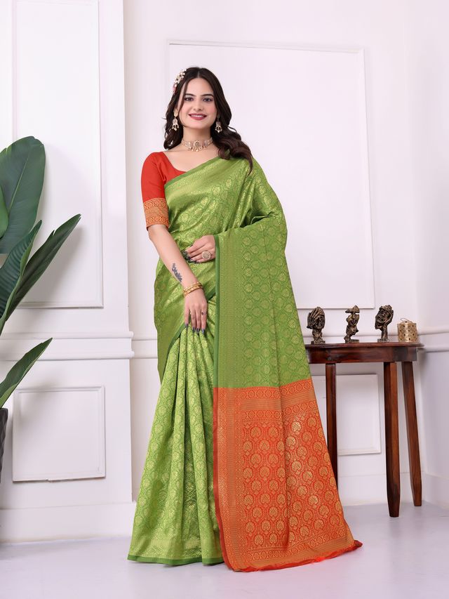 Green Color Art Silk Fabric Woven Designer Traditional Rich Saree