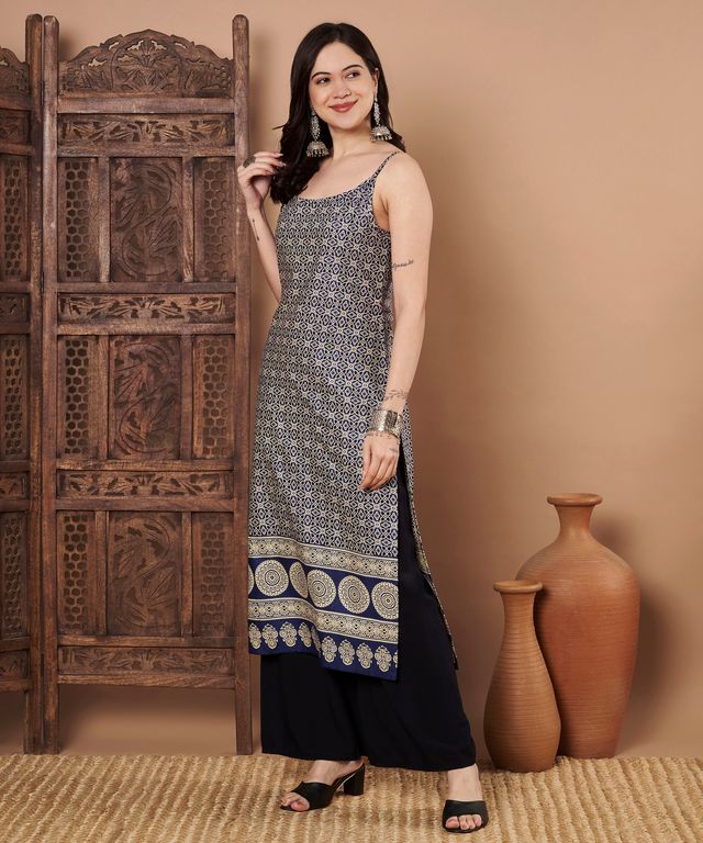 Blue Color Cotton Fabric Designer Printed Stylish Formal Kurta (D)