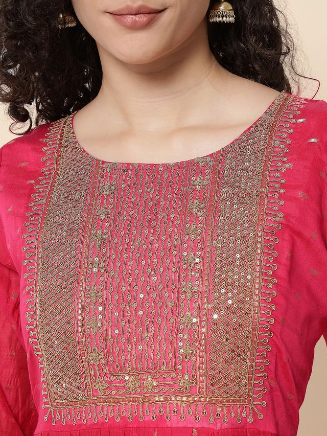 Pink Color Chanderi Modal Fabric With Beautiful Embroidered Work Fancy Looks