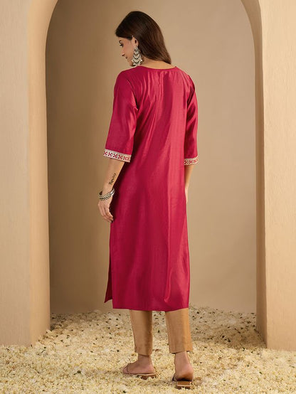 Pink Color Trendy Formal Looking Classy Ethnic Kurta For Girl