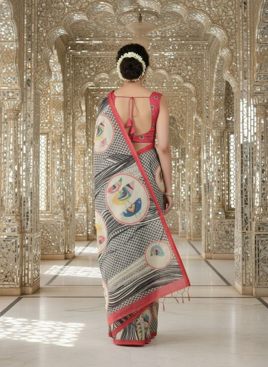 Red Color Crepe Silk Fabric Designer Digital Printed Ethnic Festive Saree