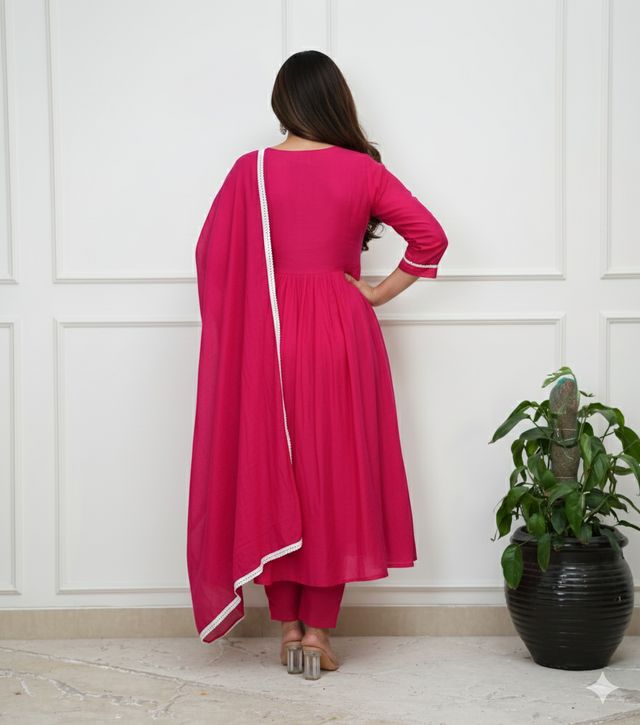 PinkColor Roman Silk Fabric Designer Embroiderd Stitched Suit
