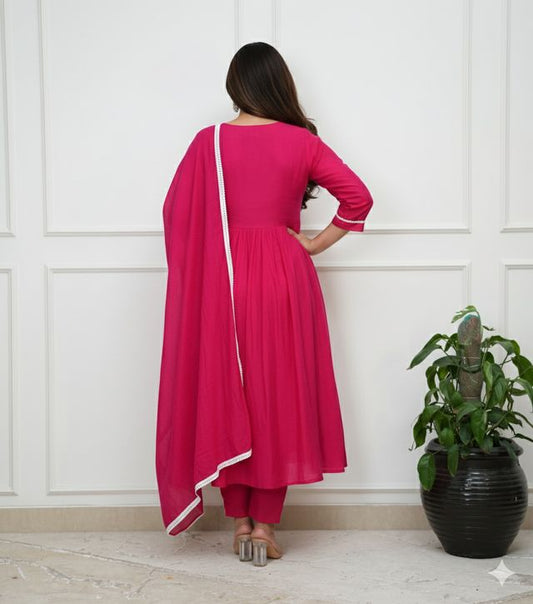 PinkColor Roman Silk Fabric Designer Embroiderd Stitched Suit