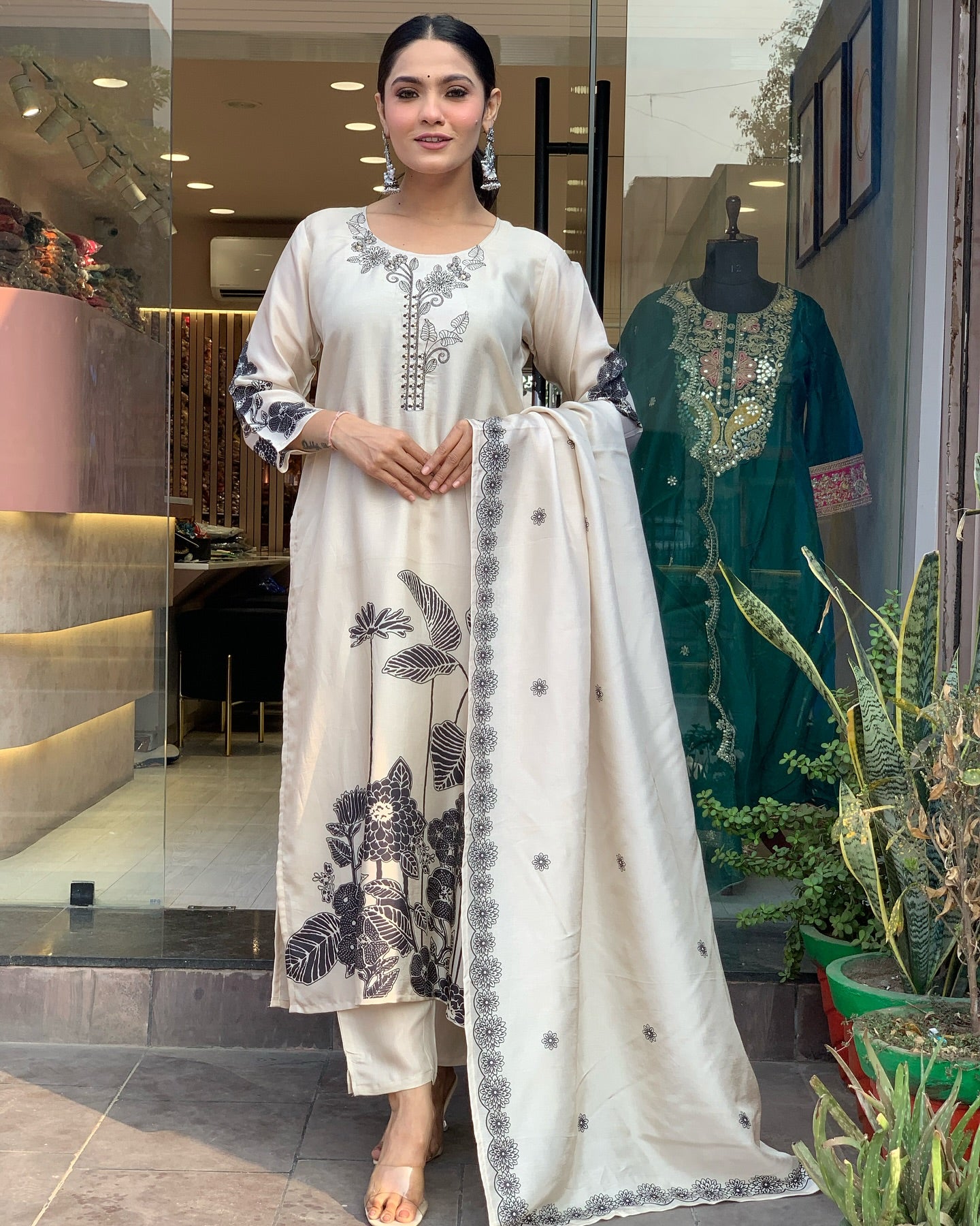 Women's Chinnon Fabric Staight Kurta, Pant and Dupatta Set