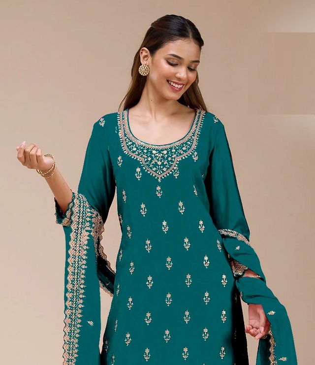 Beautiful Embroidered Georgette Fabric Palazzo Dress