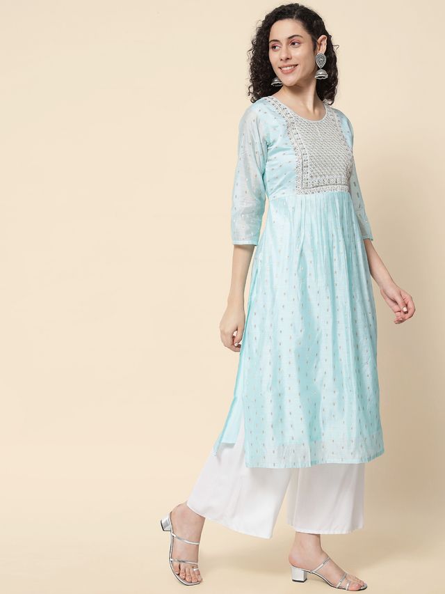 Sky Blue Color Chanderi Modal Fabric With Beautiful Embroidered Work Fancy Looks