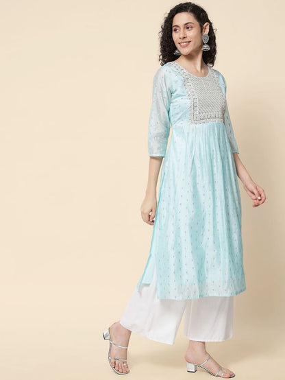 Sky Blue Color Chanderi Modal Fabric With Beautiful Embroidered Work Fancy Looks