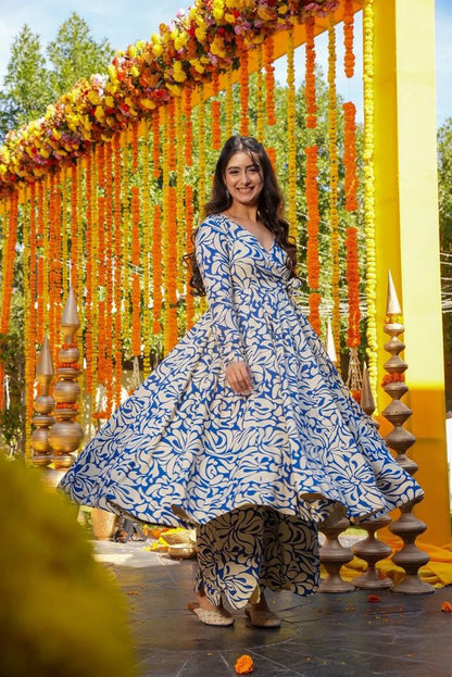 Designer Partywear Anarkali Style Top With Bottom For Graceful Looks