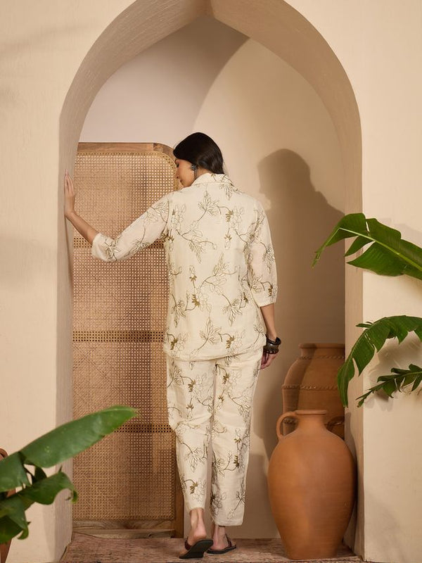 Beige Color Khadi Silk Fabric Designer Embroidered Co-ord Set 4149