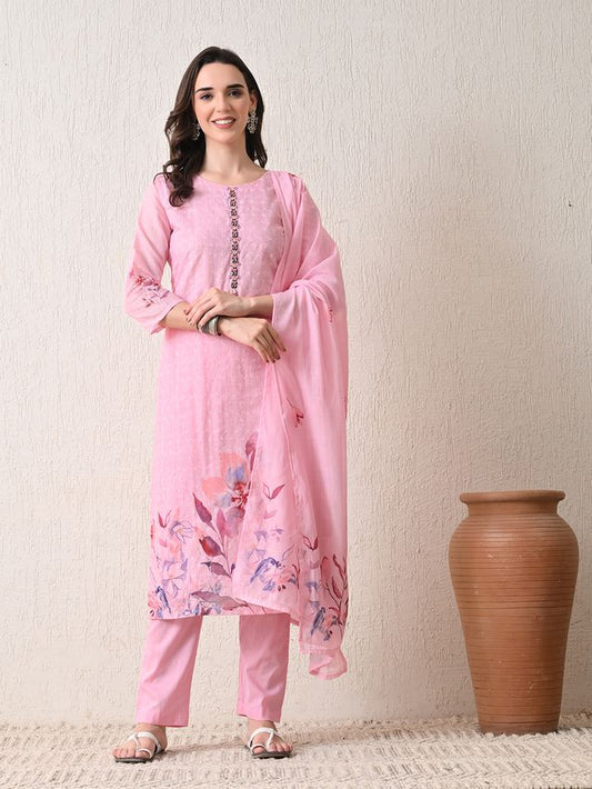 Pink Color Polyester Schfli Fabric Designer Partywear Readymade Suit