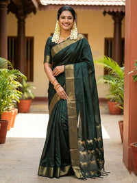 Bottele Green Color Soft Silk Fabric Woven Designer Saree For Ethnic Looks