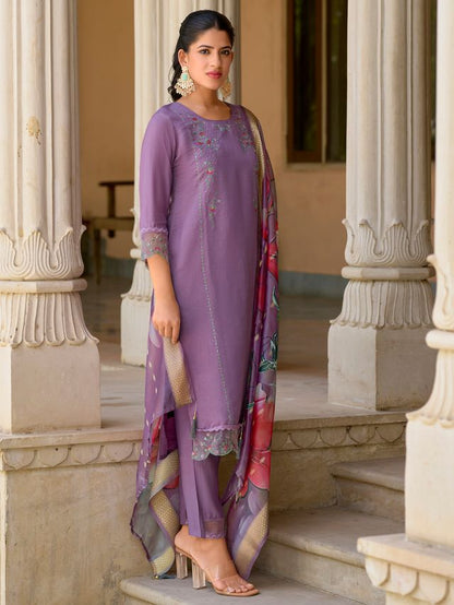 Lavender Color Silk Blend Fabric Designer Embroidery Work Sophisticated Girlie Salwar Kameez