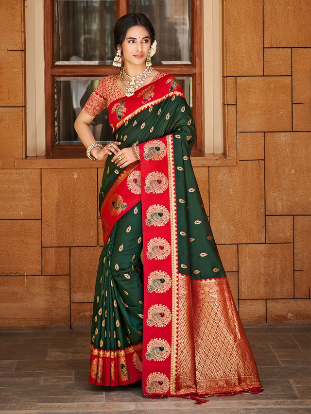 Dark Green Color Ethnic Woven Designer Partywear Saree