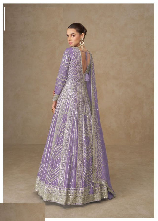 Light Purple Chinon Silk Gowns Full Size Free size Upto 42