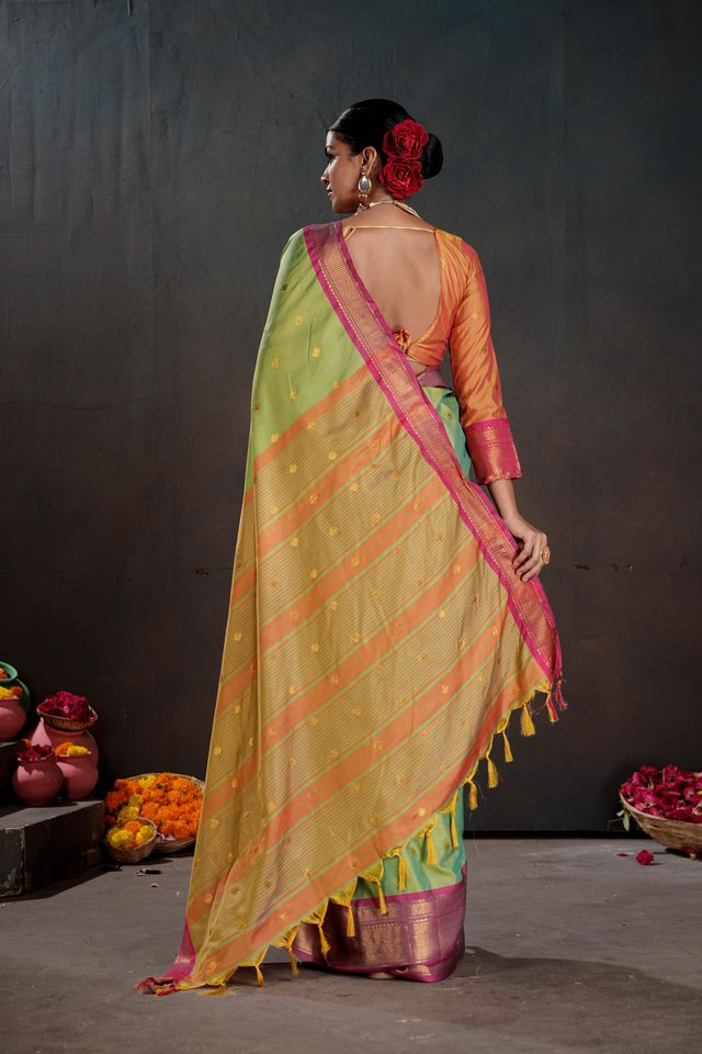 Green Color Graceful Art Silk Fabric Woven Jacquard Designer Saree