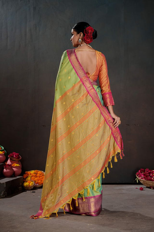 Green Color Graceful Art Silk Fabric Woven Jacquard Designer Saree