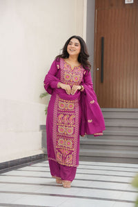 Magenta Color Chinon Fabric Designer Embroidery Work Suit for Trendy Girlie Looks