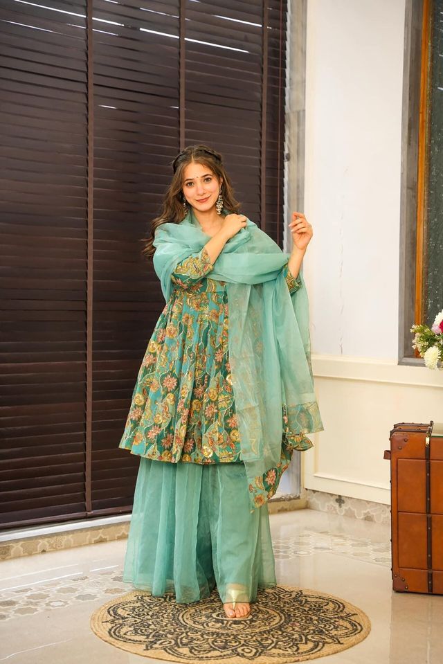 Festive wear sarara set with dupatta  Pista