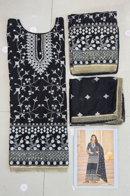 Black Georgette All Over Cotton Thread & Sequins Work Palazzo Sets Size upto 44