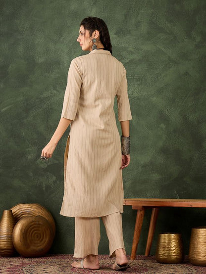 Cream Color Cotton Silk Blend Beautiful Stylish Tendy Top Bottom Set