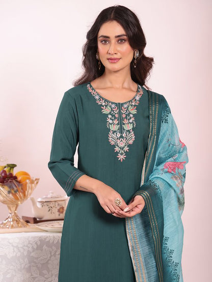 Teal Color Poly Silk Fabric Smart Ethnic Partywear Kurta Set