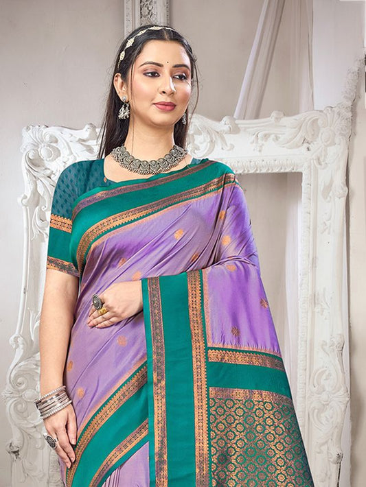 Lavender Color Silk Blended Woven Designer Ethnic Partywear Saree