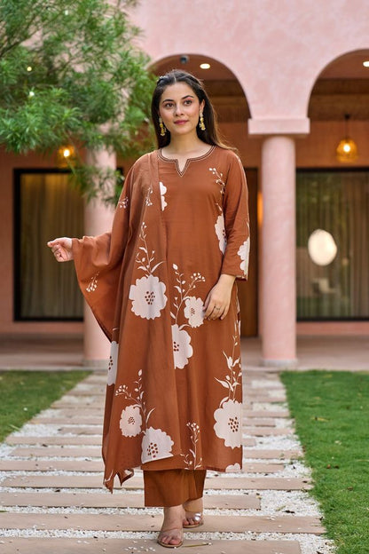 Rust Color Muslin Fabric Beautiful Partywear Dress For Girls