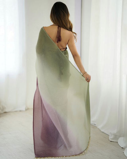 Designer Green-Wine Color Candy Crush Silk Fabric Stylish Pre Stitched Saree